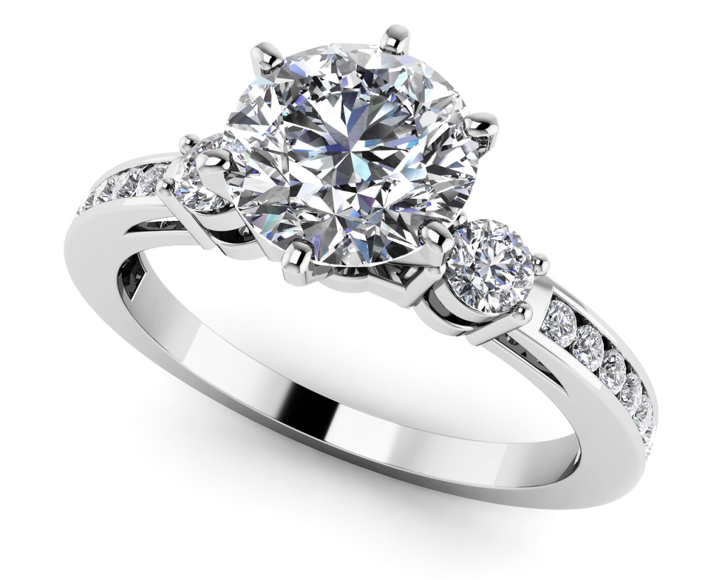 Three Across plus Side Stone Engagement Ring