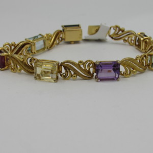 18k Gold Multi Gemstone Line Bracelet