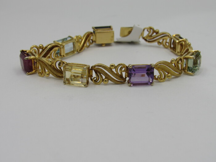 18k Gold Multi Gemstone Line Bracelet