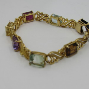 18k Gold Multi Gemstone Line Bracelet