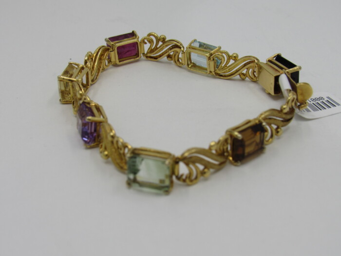 18k Gold Multi Gemstone Line Bracelet