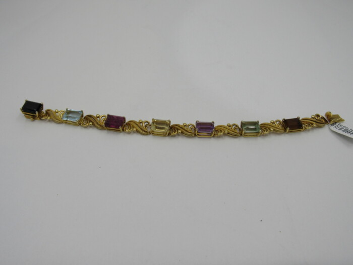 18k Gold Multi Gemstone Line Bracelet