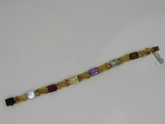 18k Gold Multi Gemstone Line Bracelet