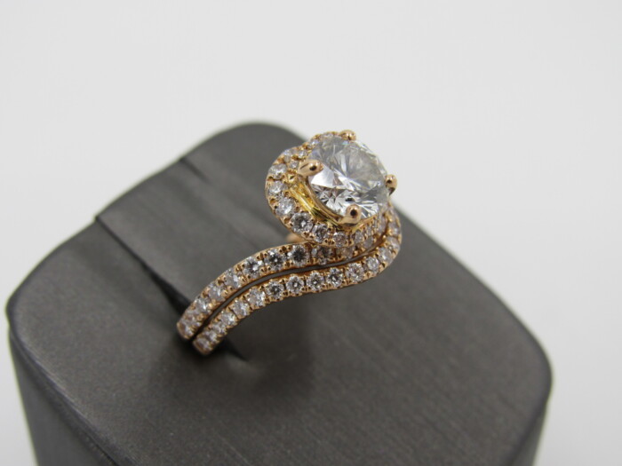 14k Rose Gold Diamond Halo Wedding Set-1