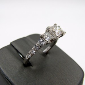 14k White Gold 3-Stone Princess Cut Ring-1