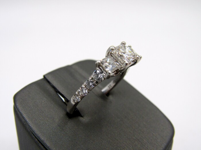 14k White Gold 3-Stone Princess Cut Ring-1