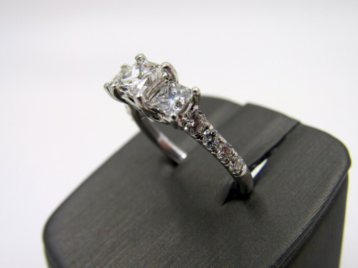 14k White Gold 3-Stone Princess Cut Ring-2